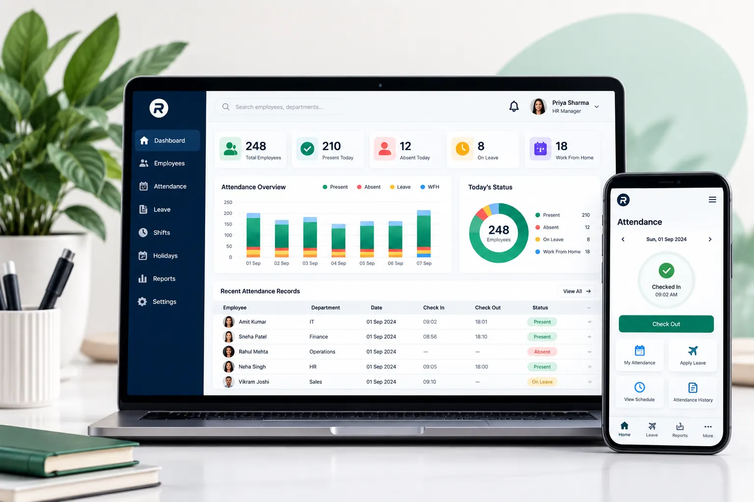 RecruitPro Enterprise attendance management dashboard